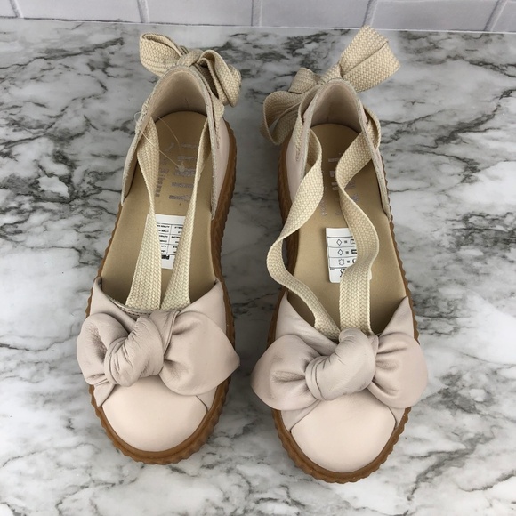 NEW Puma Cream Fenty Bandana Leather Laced Bow Flats Shoes - Picture 2 of 8